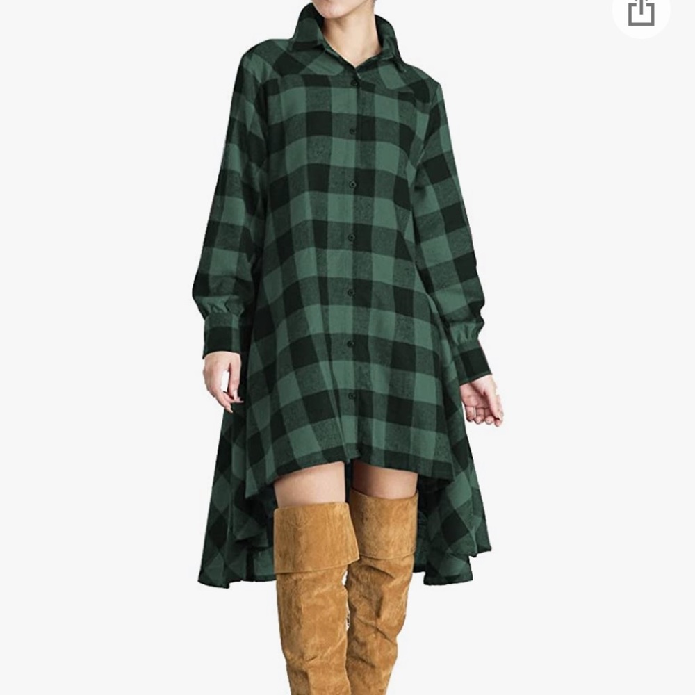 OLRAIN AMAZON PLAID CHECKERED BUTTON UP DRESS